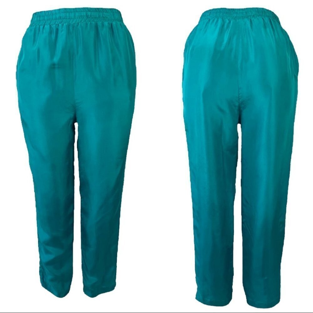 SECOND WIND VINTAGE SILK PANT LINED ELASTIC WAISTBAND HIGH RISE TROUSER WOMEN 10